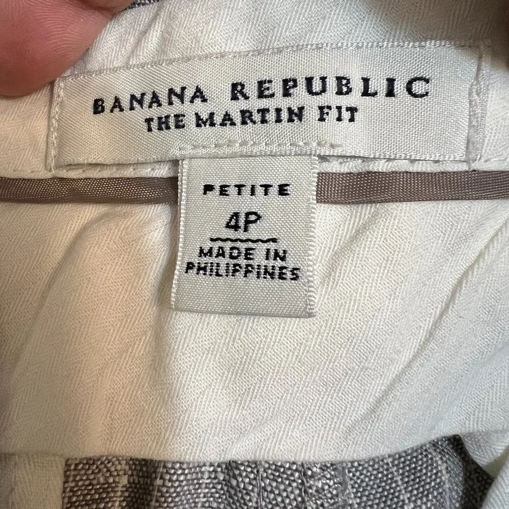 Banana Republic Martin Fit Linen Pants Women's Petite 4P Gray Wide Leg Career
